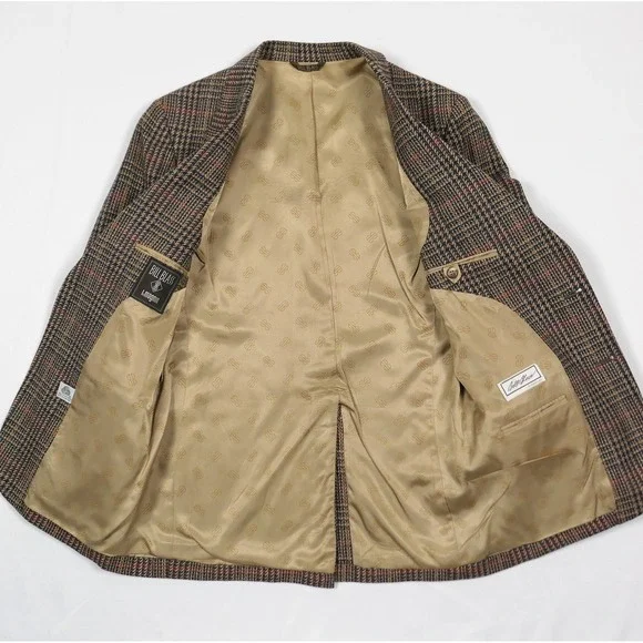 VTG Bill Blass Signature 38S Tweed Gun Club Check Sport Coat Men's 1980s 90s USA